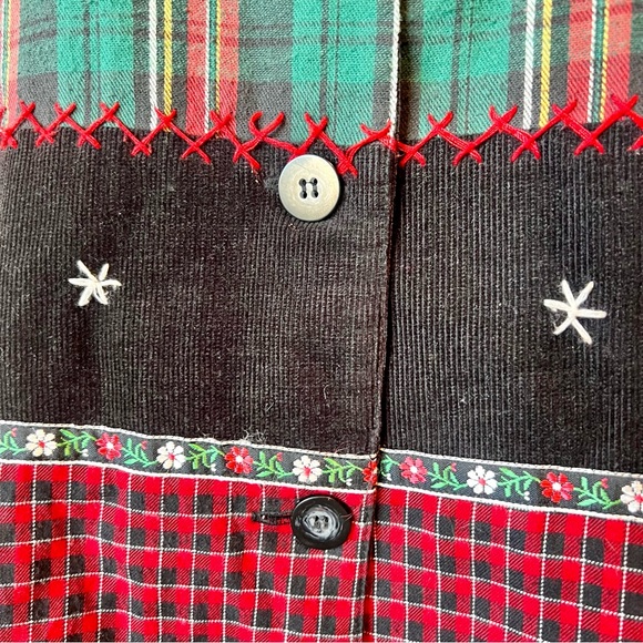 Vintage SUSAN BRISTOL Corduroy Plaid Patchwork Holiday Christmas Vest—SZ. 3X - Picture 3 of 16
